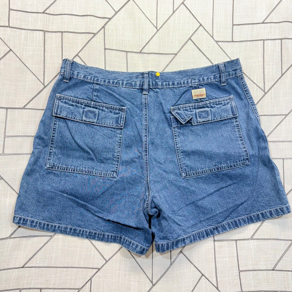 Old Navy Cargo Denim‎ Shorts 34 Blue Vintage Y2K Utility High Rise Medium Wash - Picture 2 of 6
